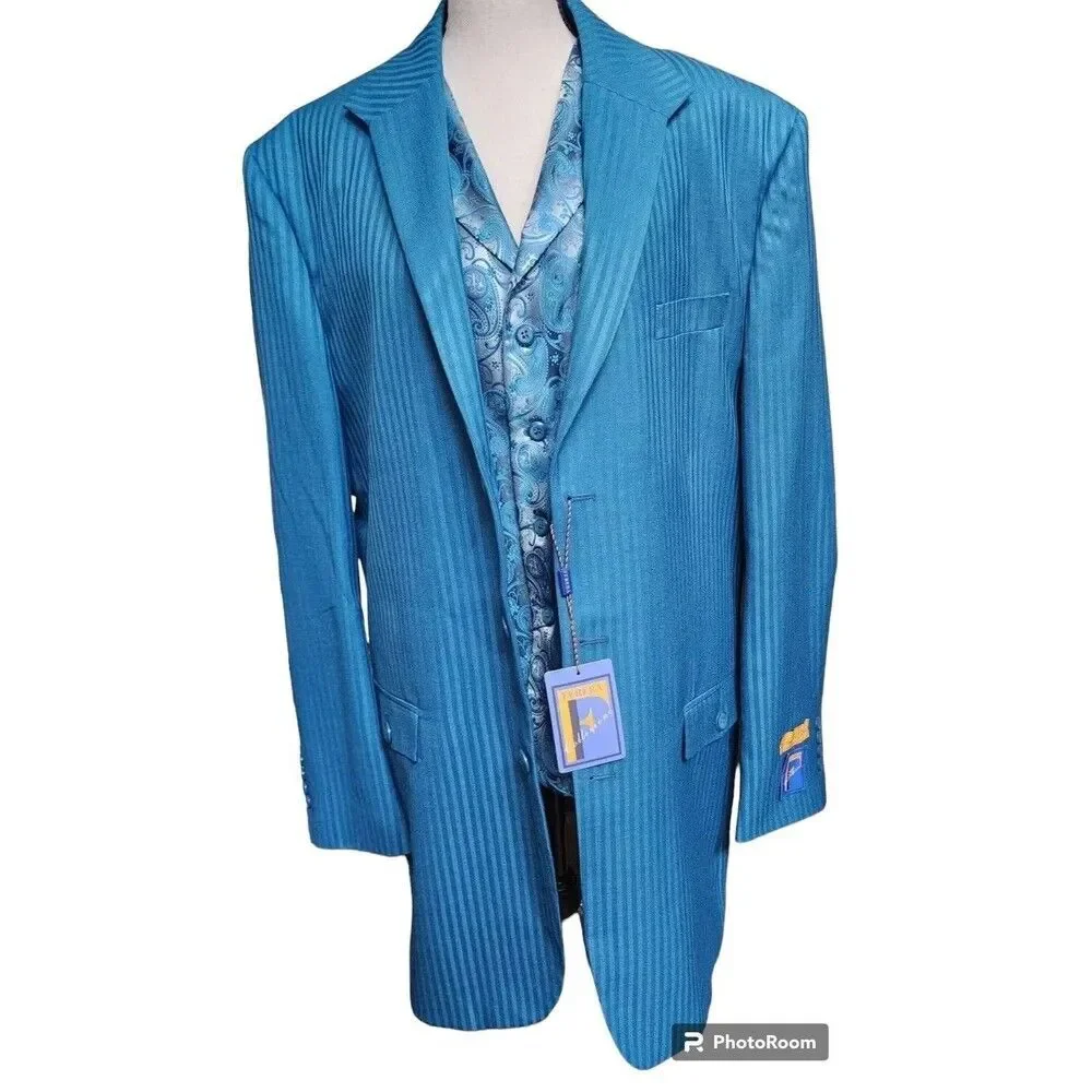 Ferera Teal Green 3 Piece Suit Mens Size 42L NEW Dapper Gentleman